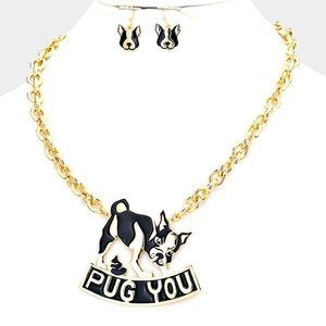 "Pug You" Dog Enamel Necklace Set